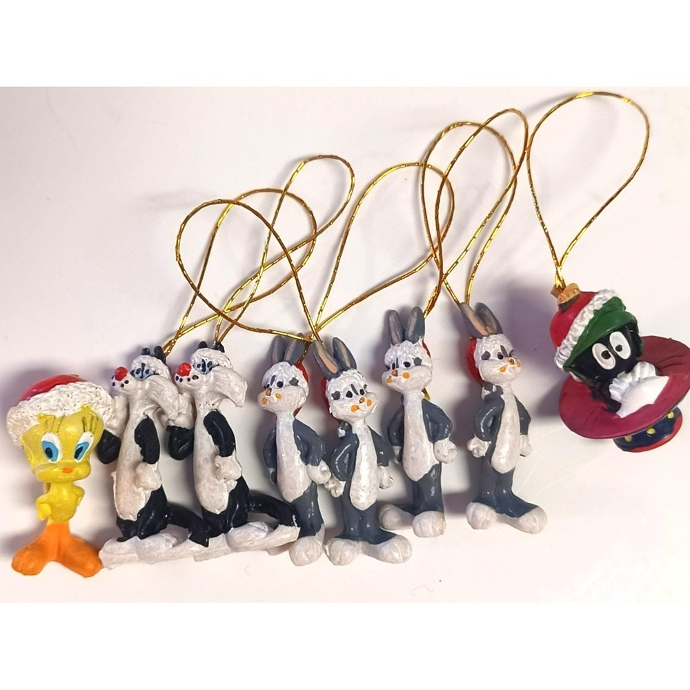 Vtg Looney Tunes Mini Christmas Ornaments Lot 8 Tweety Bugs Sylvester Marvin PVC
